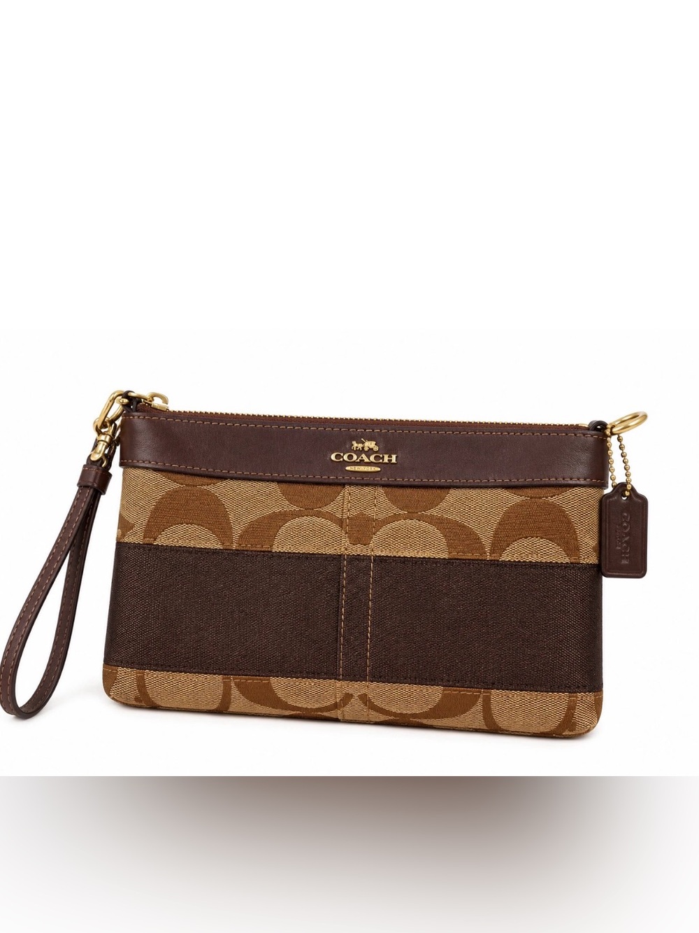 Coach Signature Brown Canvas Wristlet